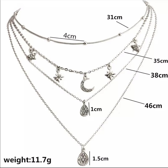 🌟NEW! Silver Star Moon Gem Multilayer Necklace - Picture 2 of 3